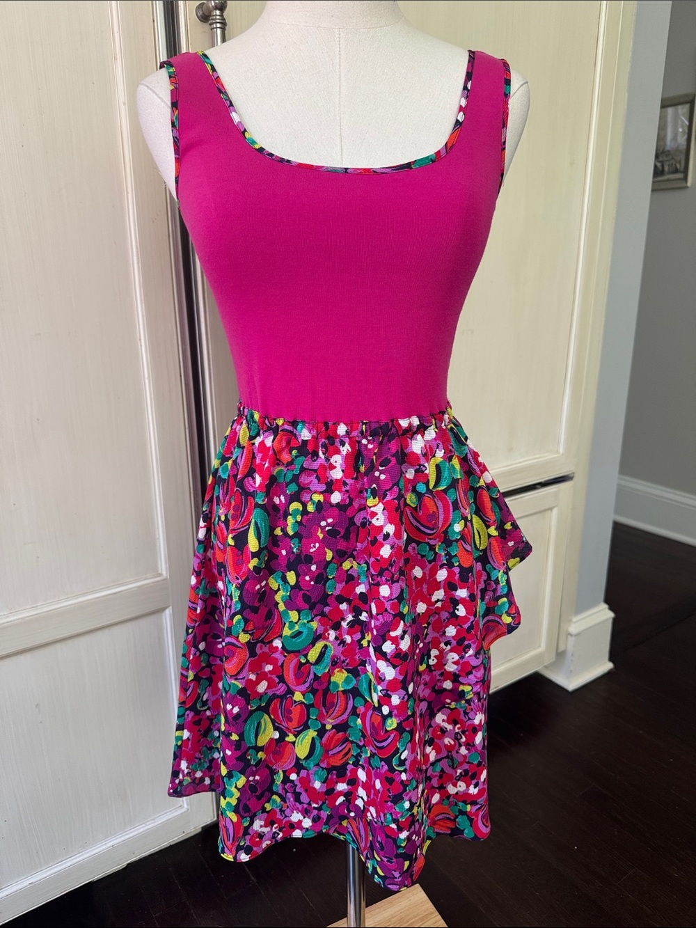 Pink Lily Hot Pink Tank Top Floral Mini Dress